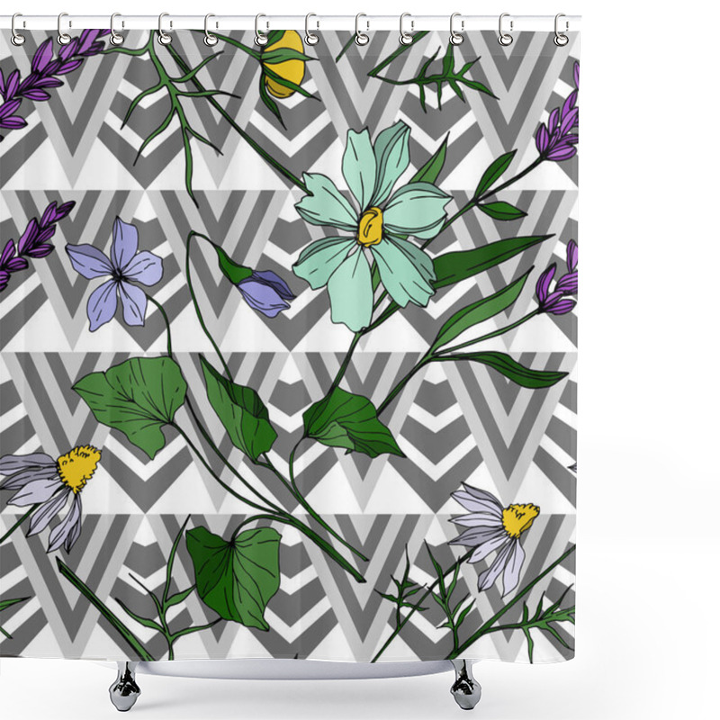 Personality  Vector Wildflower Floral Botanical Flowers. Black And White Engraved Ink Art. Seamless Background Pattern. Shower Curtains