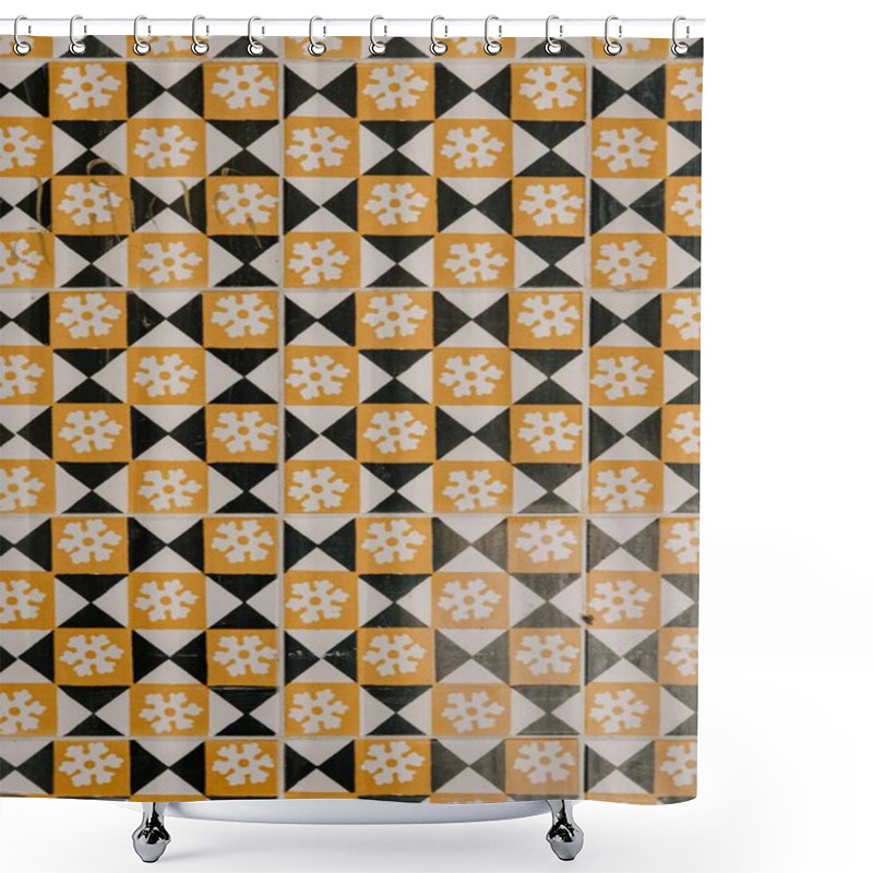 Personality  Vibrant Geometric Tile Design Featuring Black, White, And Orange Patterns. Shower Curtains