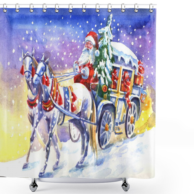 Personality  Santa Claus In A Carriage With Horse Shower Curtains