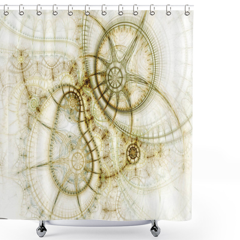 Personality  Golden Fractal Clockwork, Digital Artwork For Creative Graphic Design Shower Curtains