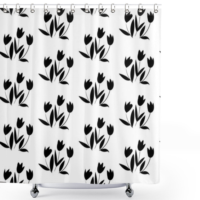 Personality  Floral Pattern With Black Tulips On White Background Shower Curtains