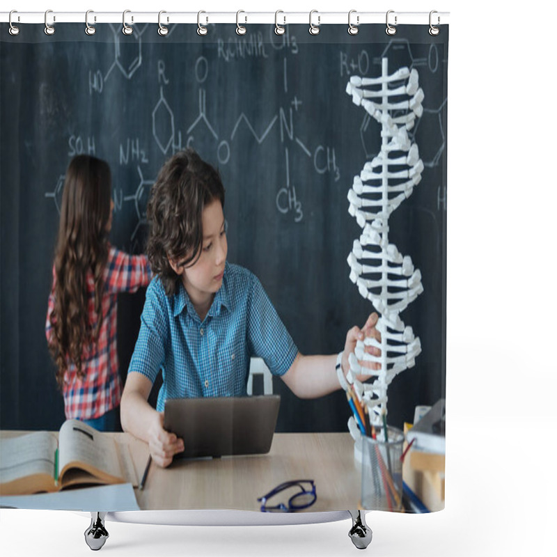 Personality  Curious Teenagers Exploring Chemistry Cabinet  Shower Curtains