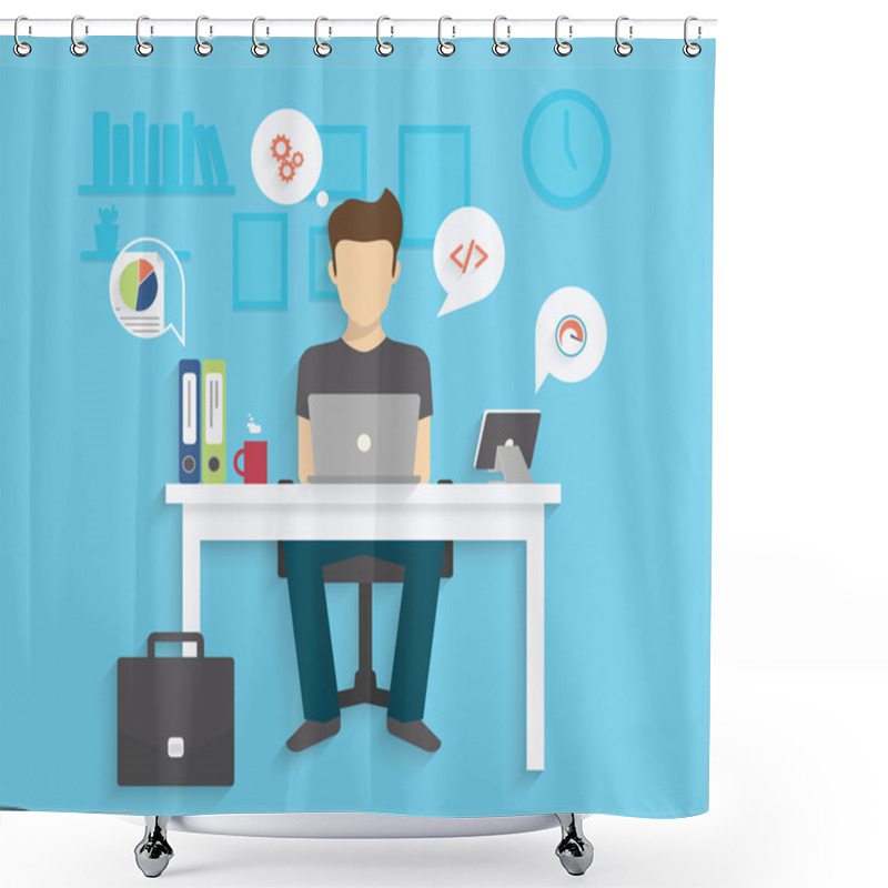 Personality  Man With Laptop Shower Curtains