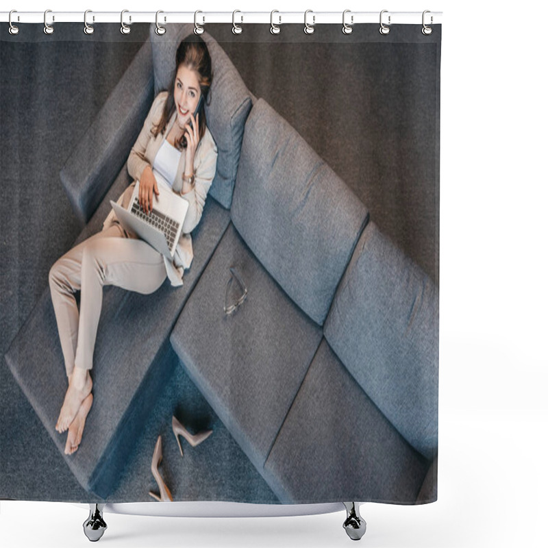 Personality  Woman Working At Home  Shower Curtains