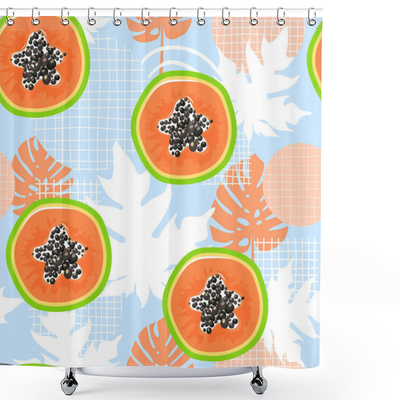 Personality  Contemporary Seamless Pattern With Papaya Slices And Abstract Elements. Shower Curtains