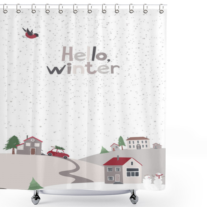 Personality  Village On The Hill In Winter Time. Shower Curtains