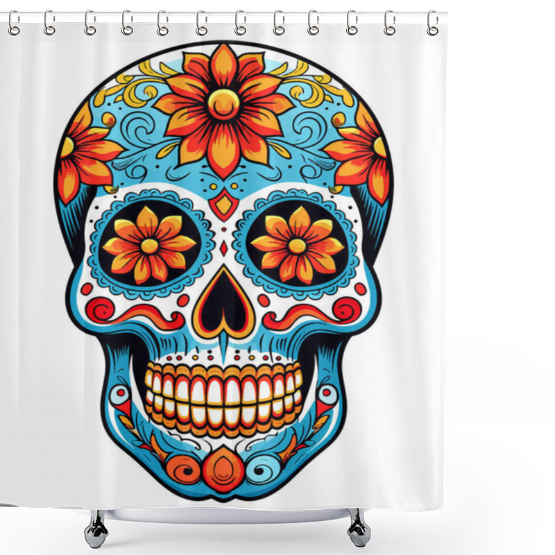 Personality  Drawing Illustration Of An Ornately Decorated Day Of The Dead Sugar Skull, Or Calavera. Shower Curtains