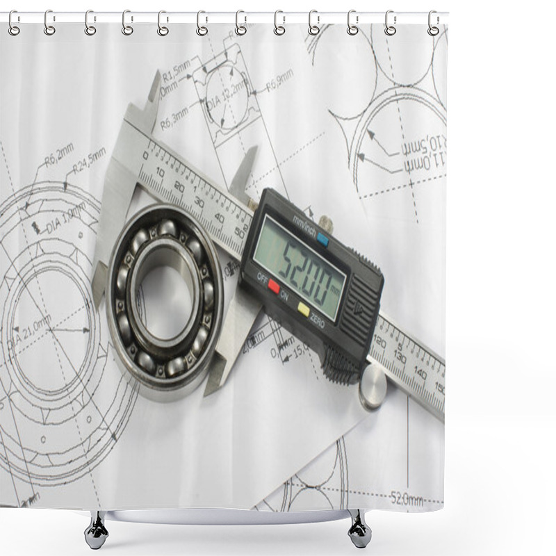 Personality  Bearing And Caliper On The Mechanical Engineering Drawing Shower Curtains