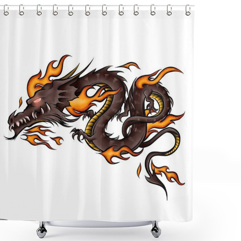 Personality  Chinese Dragon Of Power And Wisdom Flying Cartoon Illustration Shower Curtains