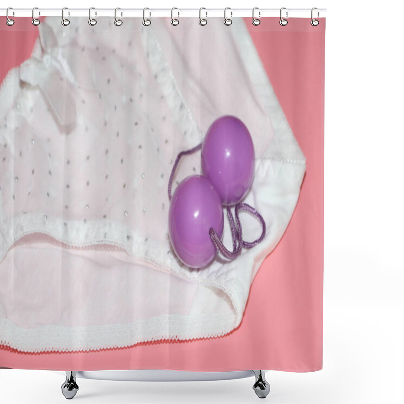 Personality  Double Pink Vaginal Balls Lie On The Panties. Shower Curtains