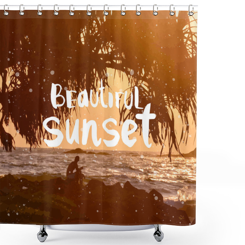 Personality  Vector Illustration Of A Beach Landscape. Shower Curtains