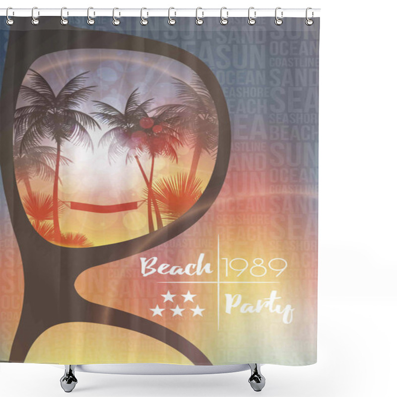 Personality  Summer Beach Party Flyer Design With Sunglasses On Blurred Background - Vector Illustration Shower Curtains