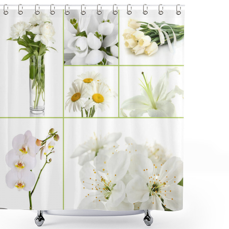 Personality  Collage Of Different White Flowers Shower Curtains