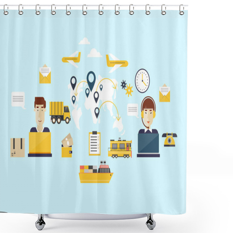 Personality  Logistic Global Transportation Delivery Shower Curtains