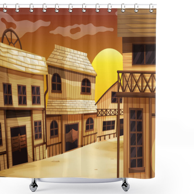 Personality  Western Old City At Sunset Shower Curtains