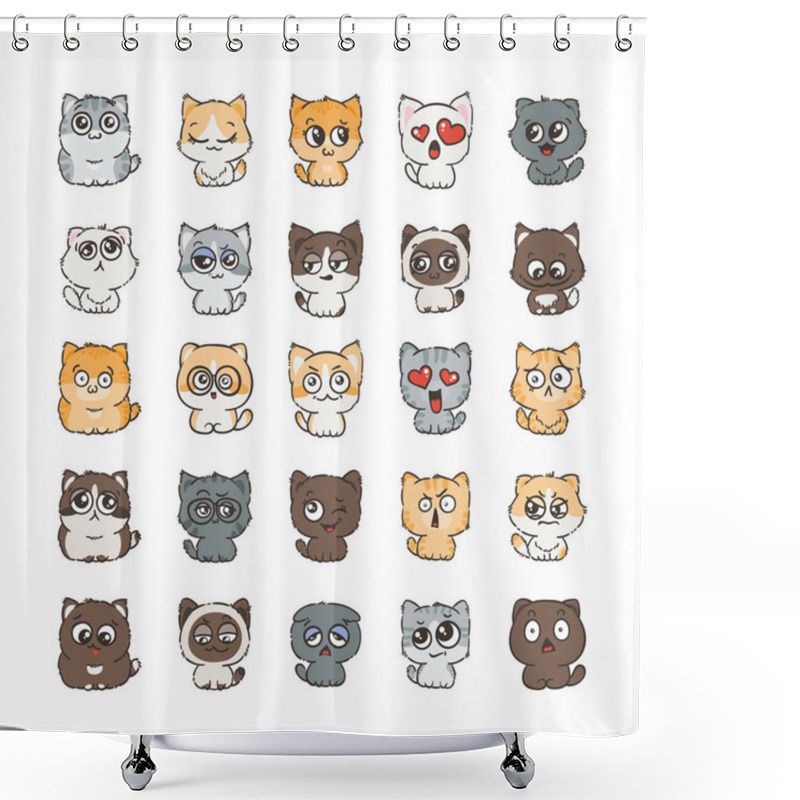 Personality  Cute Cartoon Cats And Dogs With Different Emotions. Sticker Collection. Shower Curtains