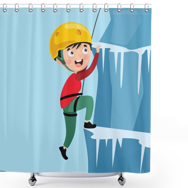 Personality  Vector Illustration Of Kid Climbing Shower Curtains