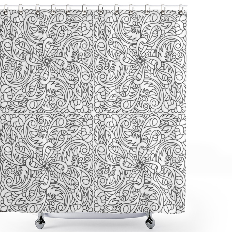 Personality  Hand-drawn Seamless Pattern With Abstract Elements . Curls, Hearts, Eyes. Psychedelic Background . For Fabric, Wallpaper, Phone. Black And White Vector Shower Curtains