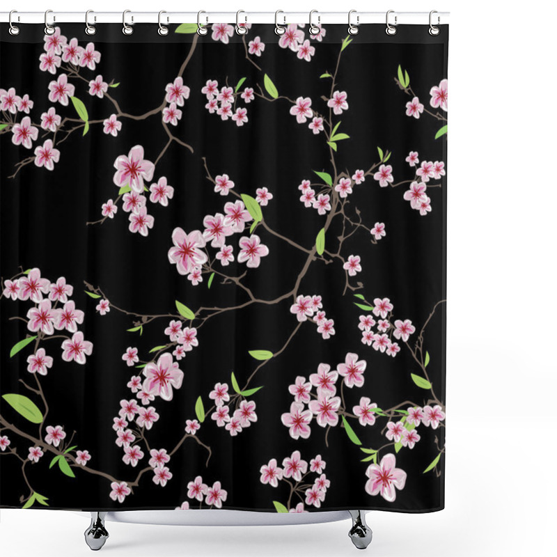 Personality  Chinese Sakura Black Seamless Pattern, EPS10 File Shower Curtains