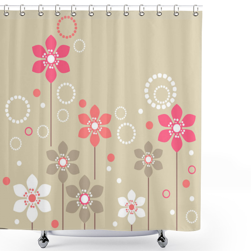 Personality  Stylized Pink And White Flowers On Beige Background Shower Curtains