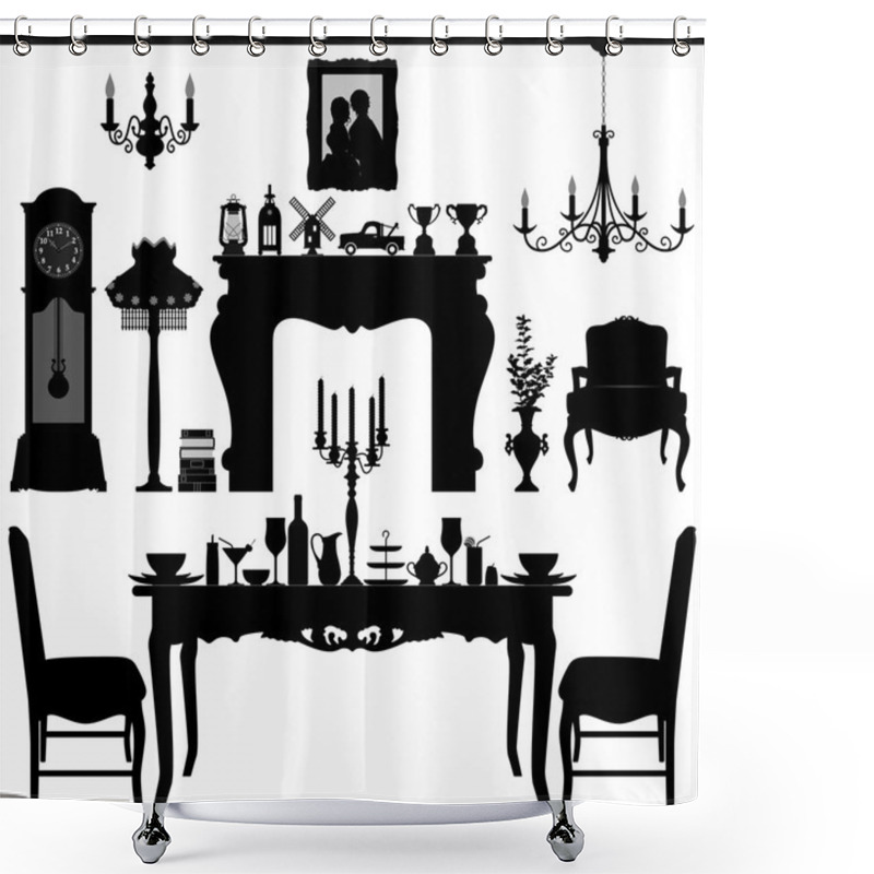 Personality  Dining Area Traditional Old Antique Furniture Interior Design Shower Curtains