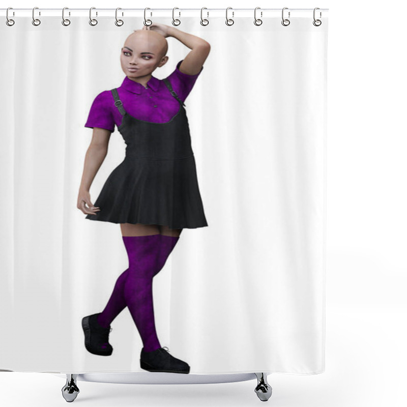 Personality  Urban Fantasy Goth Academy POC Teen, 3D Rendering, 3D Illustration Shower Curtains