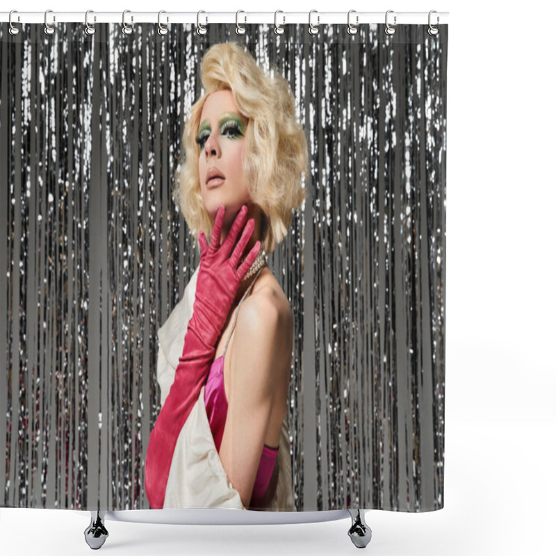 Personality  A Young Drag Artist Showcases Their Fabulous Style And Confident Pose. Shower Curtains