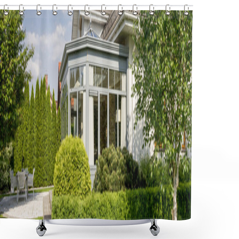 Personality  Luxurious Mansion With Orangery Surrounded By Romantic Garden Shower Curtains