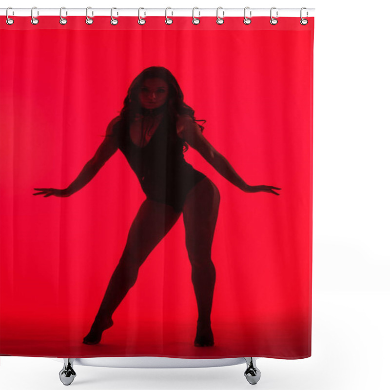 Personality  Silhouette Of Beautiful Sexy Young Woman, Isolated On Red Shower Curtains