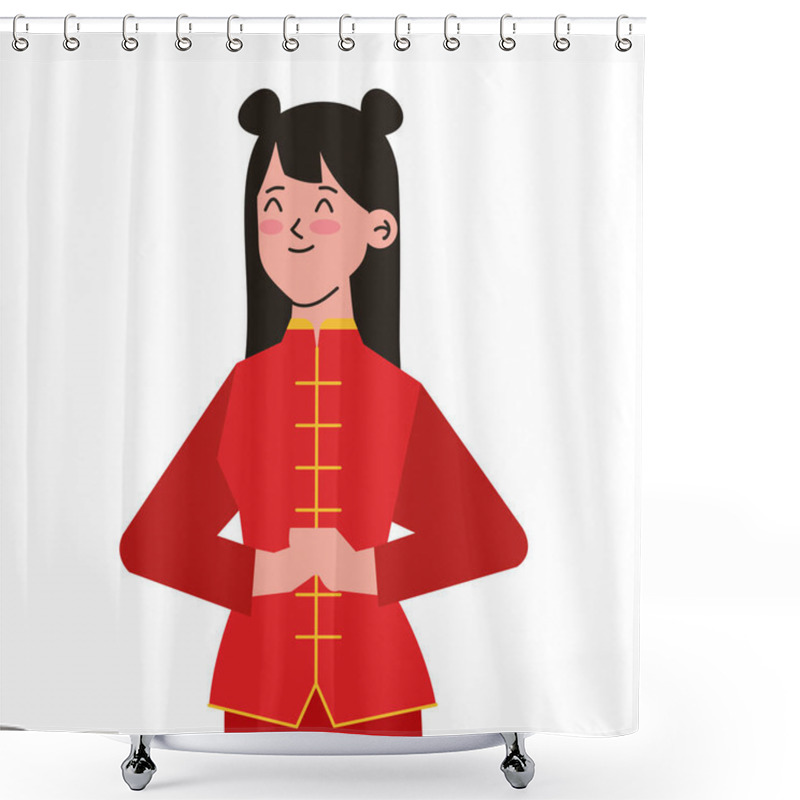 Personality  Chinese Girl Character Illustration Isolated Shower Curtains