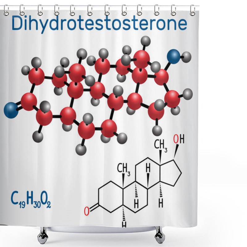 Personality  Dihydrotestosterone DHT (androstanolone, Endogenous Androgen Sex Hormone ) - Structural Chemical Formula And Molecule Model. Vector Illustration  Shower Curtains