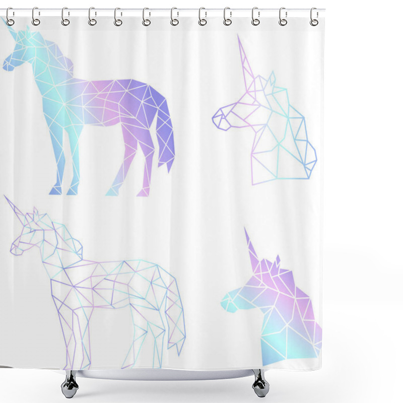 Personality  Print Vector Abstract Polygonal Geometric Unicorn Shower Curtains