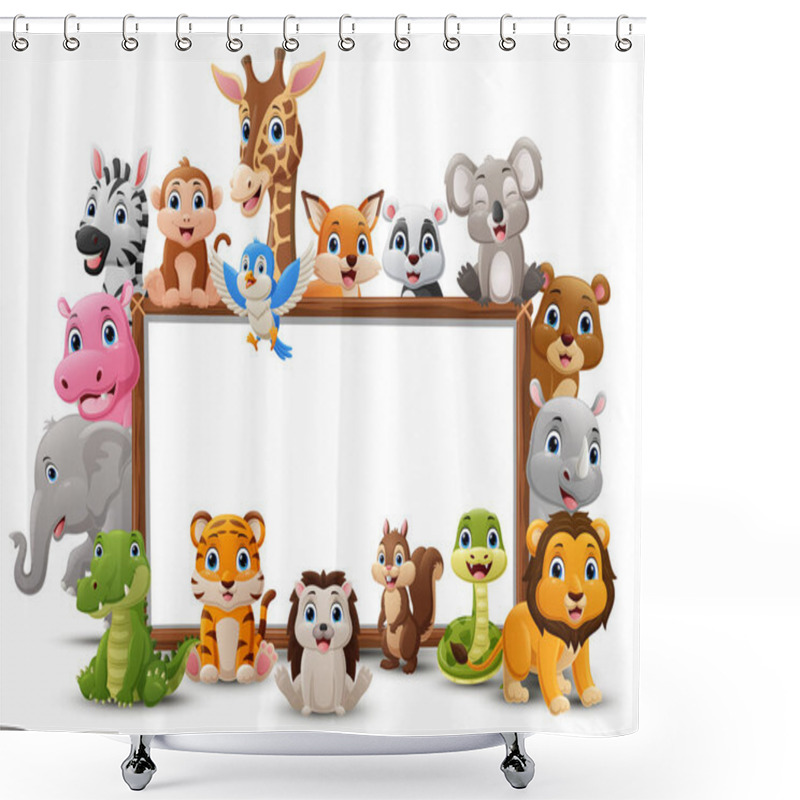 Personality  Vector Illustration Of Cute Wild Animals Cartoon With Blank Board Shower Curtains