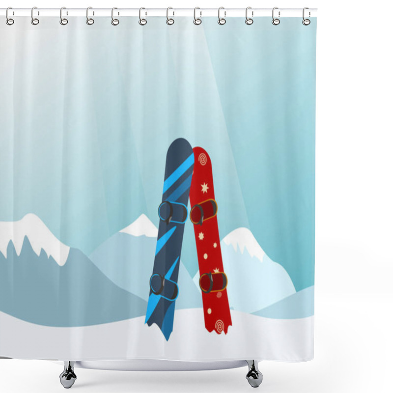 Personality  Snowboard In The Ski Mountain Resort. Vector Illustration Shower Curtains