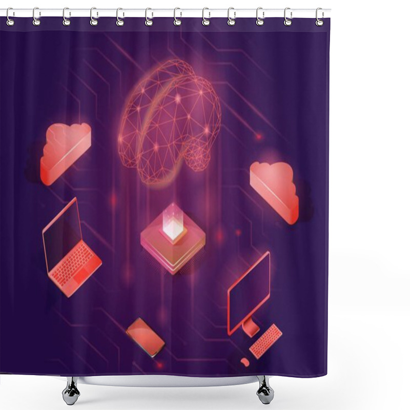 Personality  Neural Network Concept. Artificial Intelligence Isometric Vector Illustration. Shower Curtains