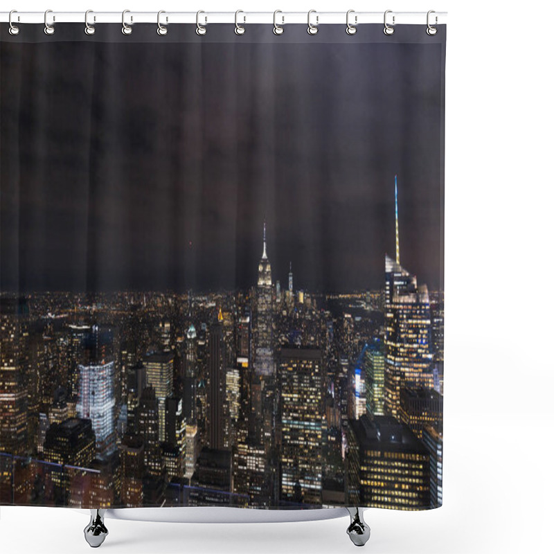 Personality  Aerial View Of Buildings And Night City Lights In New York, Usa Shower Curtains