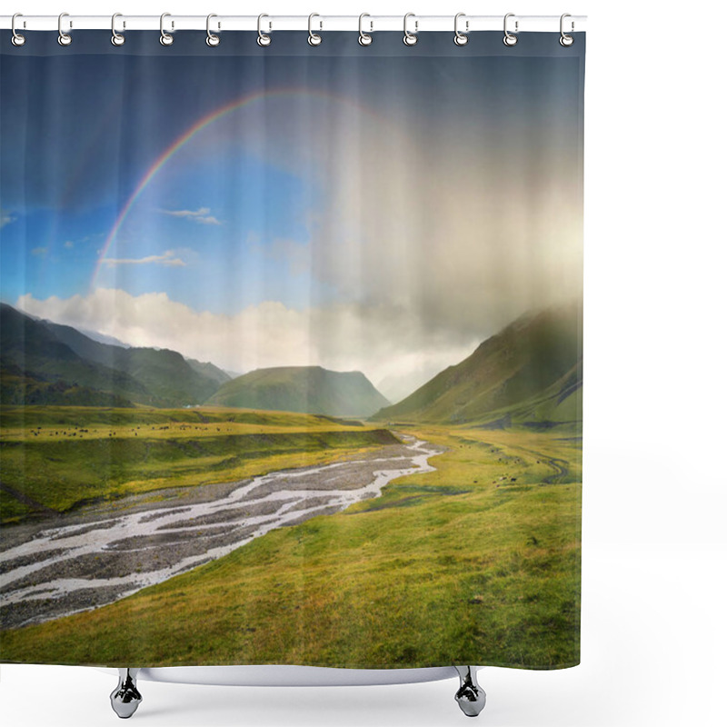 Personality  Rainbow Over Mountain Ridge Shower Curtains