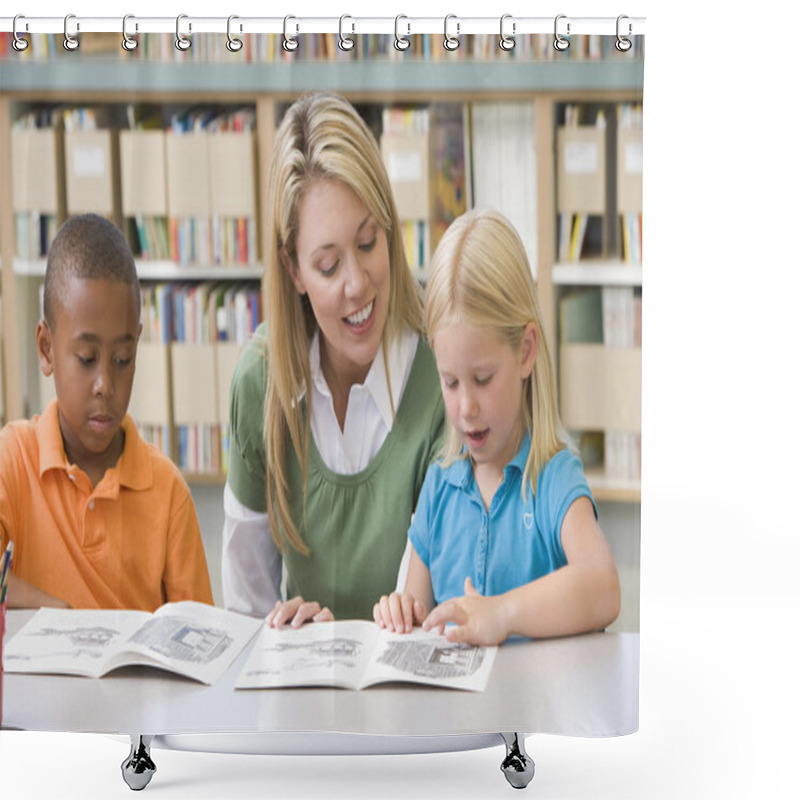 Personality  Kindergarten Teacher Helping Students With Reading Skills Shower Curtains