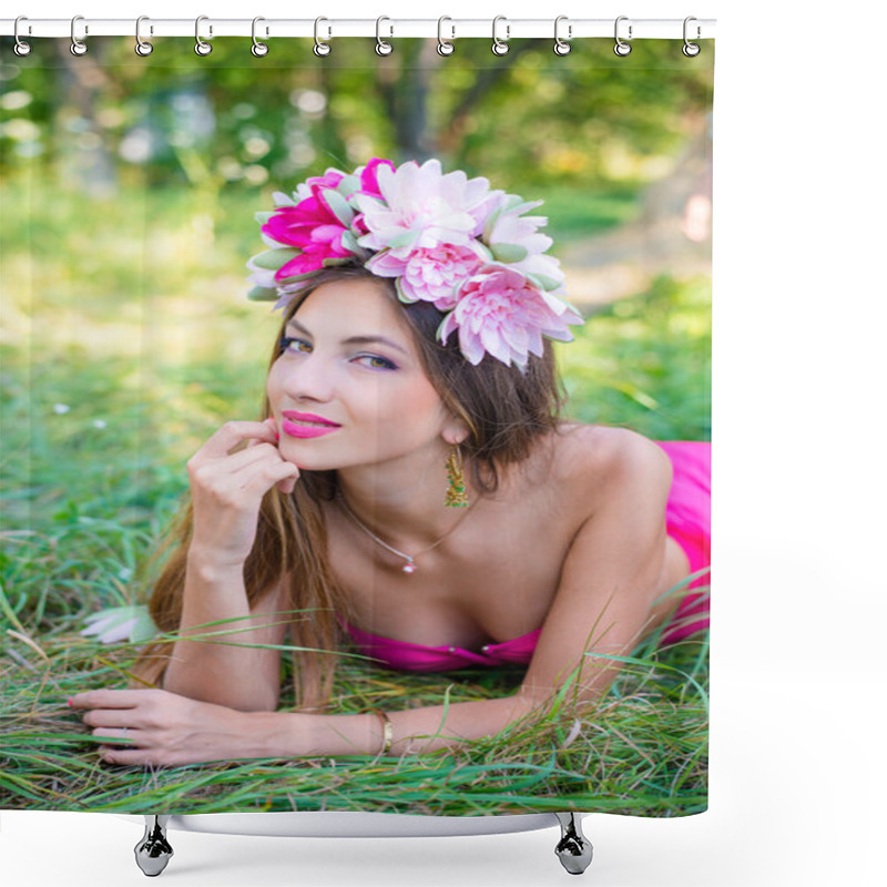 Personality  Lady With Long Hair In Wreath Relaxing Shower Curtains