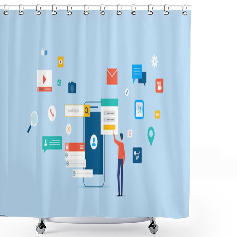 Personality  Mobile Application Development And Design Process Concept With Business Team Working Concept Shower Curtains