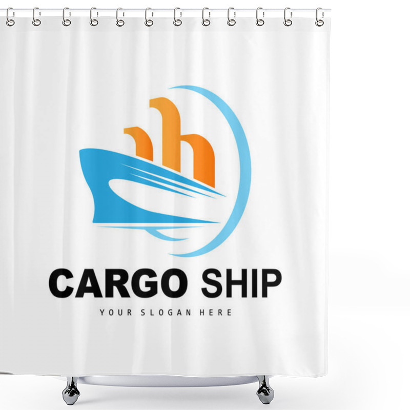 Personality  Cargo Ship Logo, Fast Cargo Ship Vector, Sailboat, Design For Ship Manufacturing Company, Waterway Sailing, Marine Vehicles, Transport, Logistics Shower Curtains