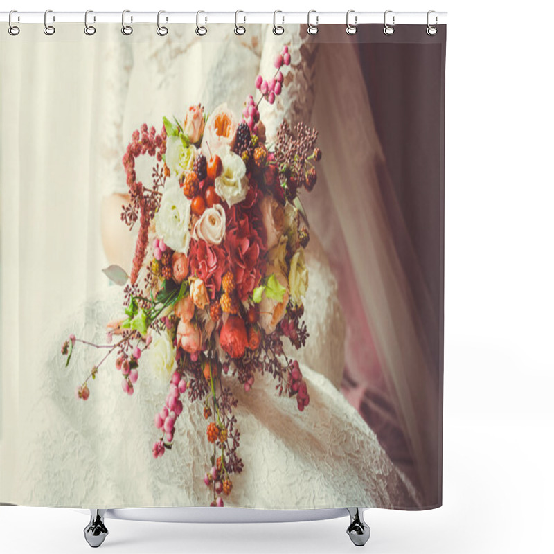 Personality  Bridal Bouquet With Red And Burgundy Flowers. Shower Curtains