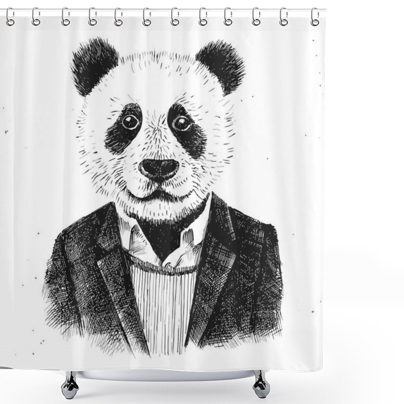 Personality  Hand Drawn Dressed Up Hipster Panda  Shower Curtains