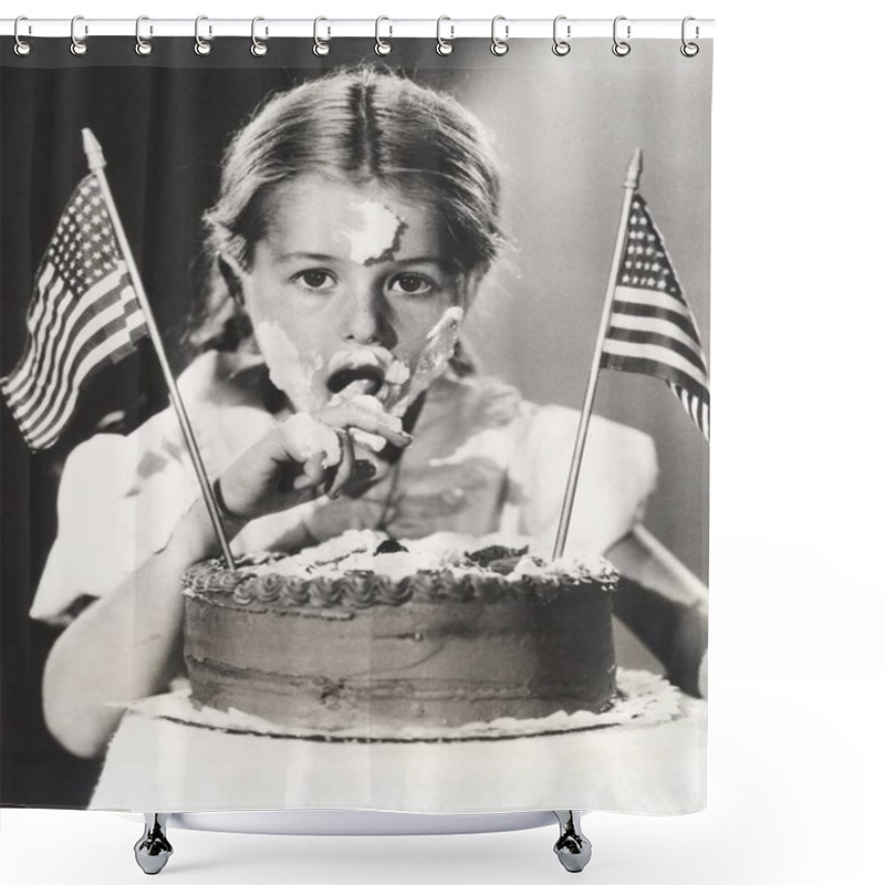 Personality  Girl With American Flags On Cake Shower Curtains