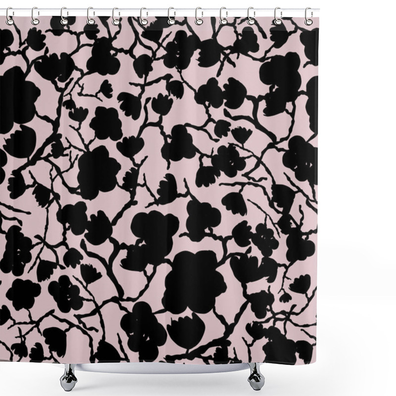 Personality  Floral Silhouettes Pattern In Black And Pink. Illustration For Fashion, Custom Design, Reprints Shower Curtains