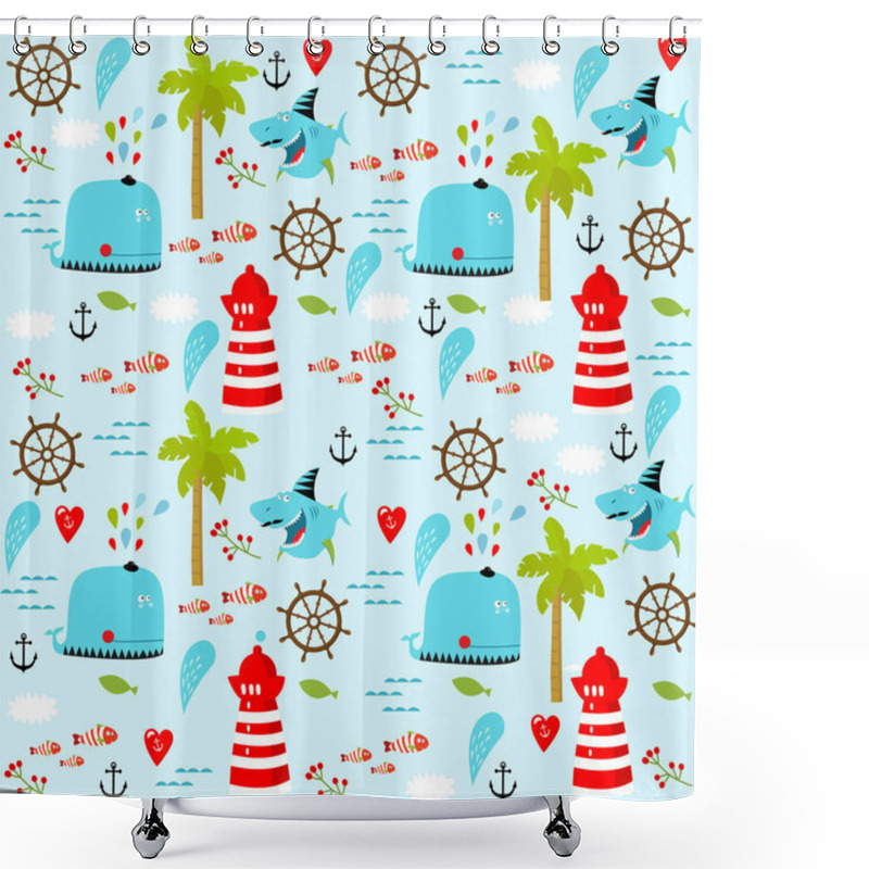 Personality  Vector Sea Background. Marine Inhabitants. Under The Water. Ocean Floor. Cartoon Characters Shower Curtains