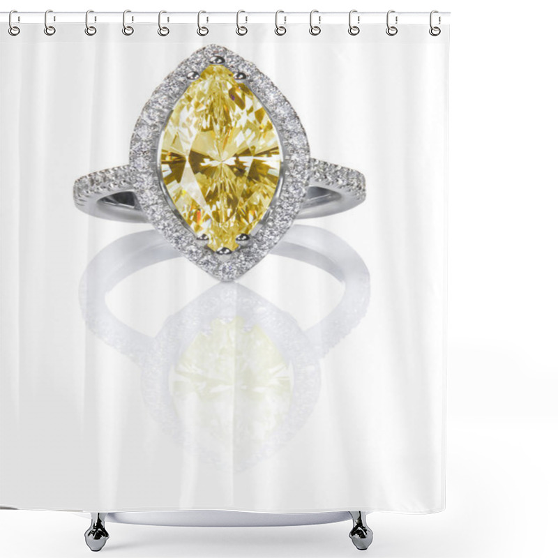 Personality  Fancy Yellow Citrine Topaz Beautiful Diamond Engagement Ring. Gemstone Marquise Cut Surrounded By A Halo Of Diamonds. Shower Curtains