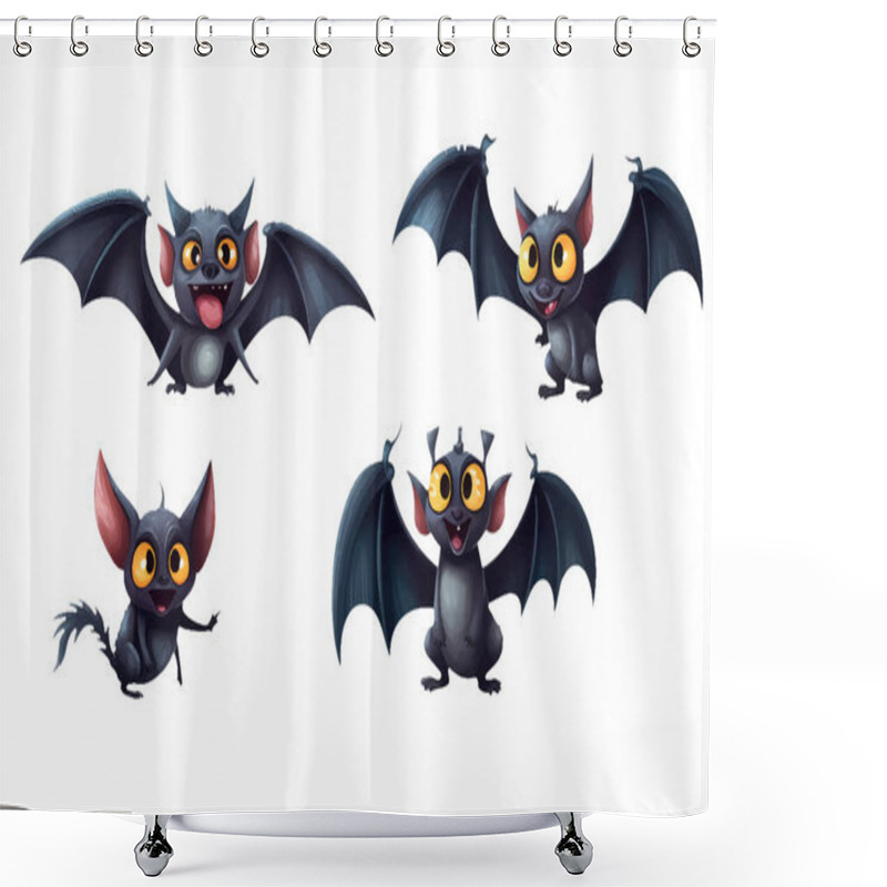 Personality  Set Vector Illustration Of Magic Black Evil Bat Halloween Concept Isolated On White Background. Shower Curtains