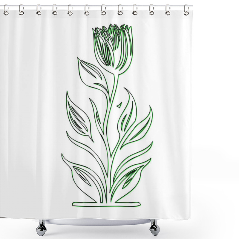 Personality  Simple Line Drawing Of A Tulip Flower With Leaves Shower Curtains