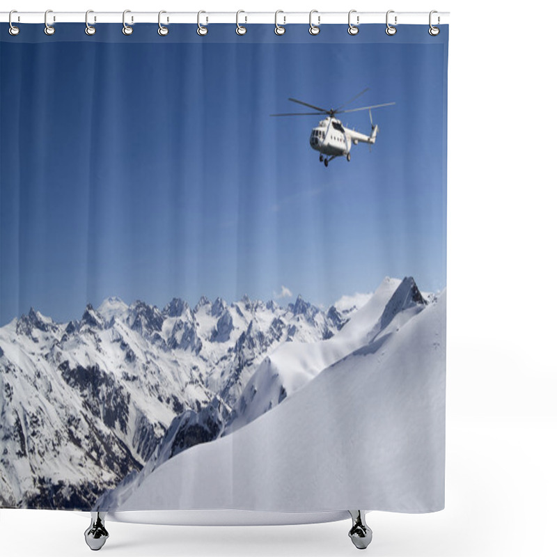 Personality  Helicopter In Snowy Mountains Shower Curtains